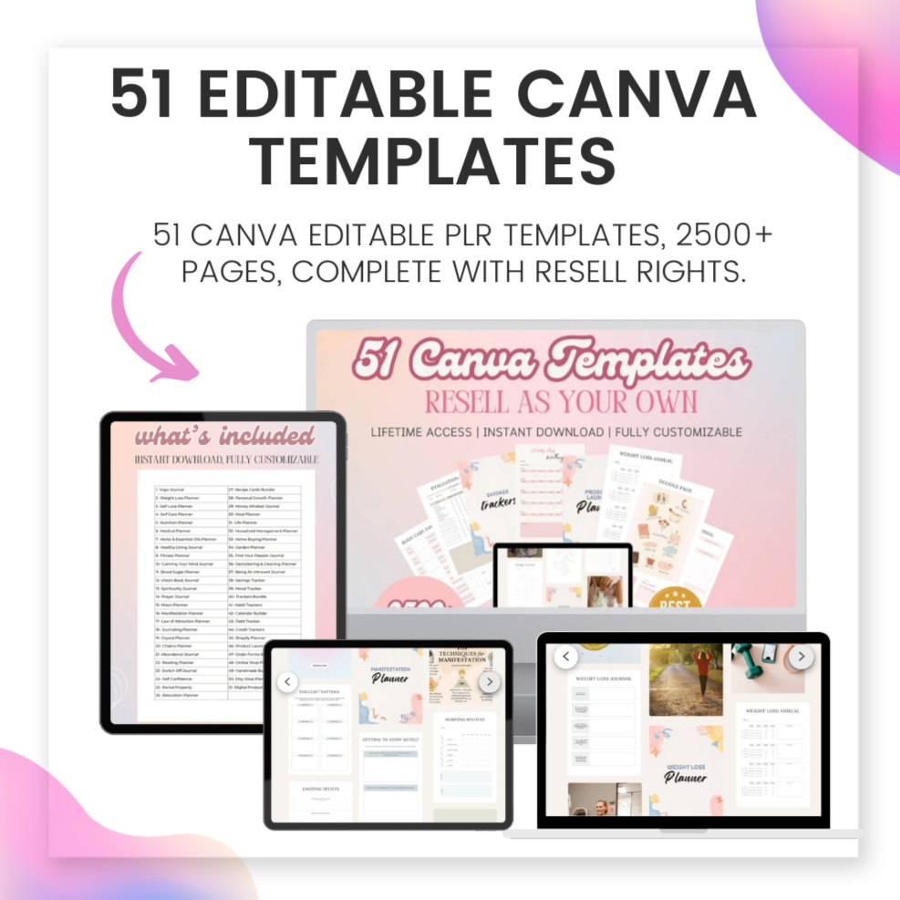 *51 Canva PLR Templates, 2500+ Pages, Master Resell Rights