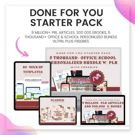 *DONE FOR YOU STARTER PACK - 9Million + PRL Articles, 300 000 ebooks, 5 Thousand+ Office & school Personalized Bundle w/PRL