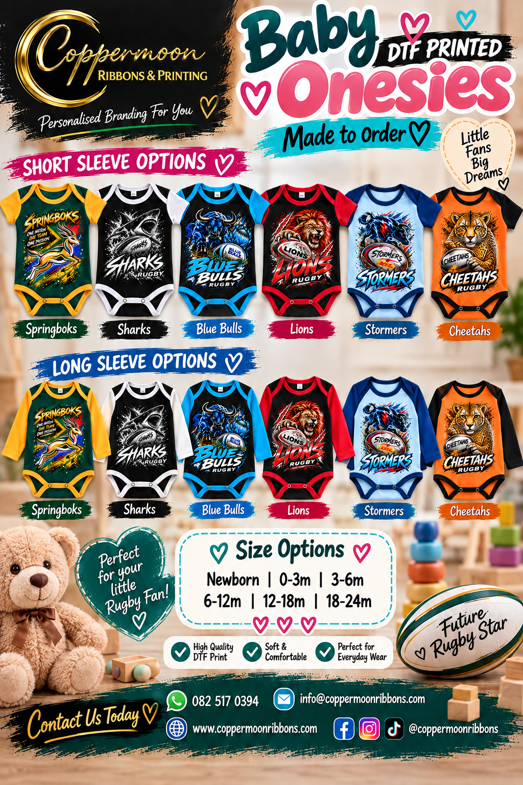 Baby DTF Printed Rugby Supporters 2-tone Baby Onesies - SHORT SLEEVE