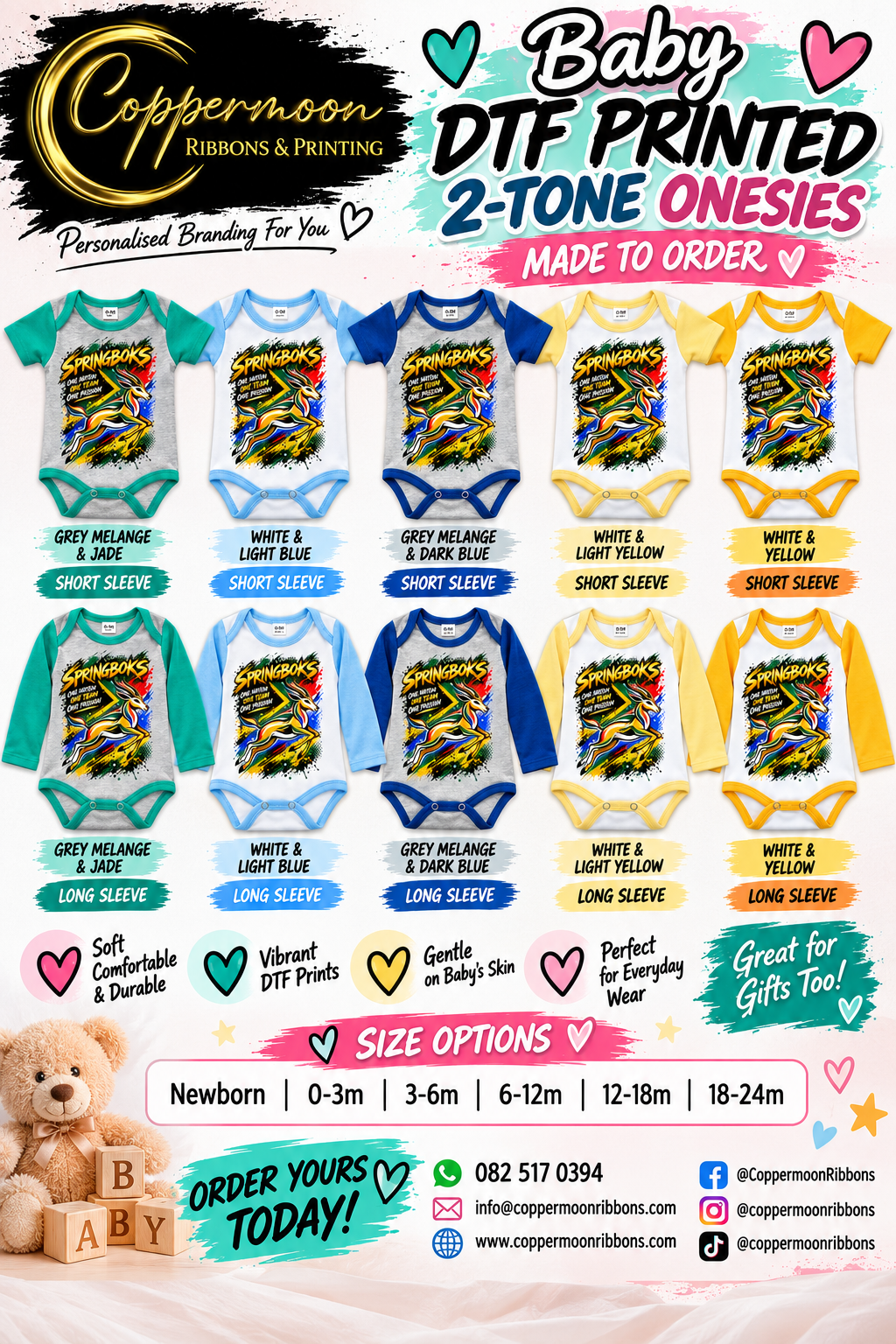 Baby DTF Printed Rugby Supporters 2-tone Baby Onesies - SHORT SLEEVE