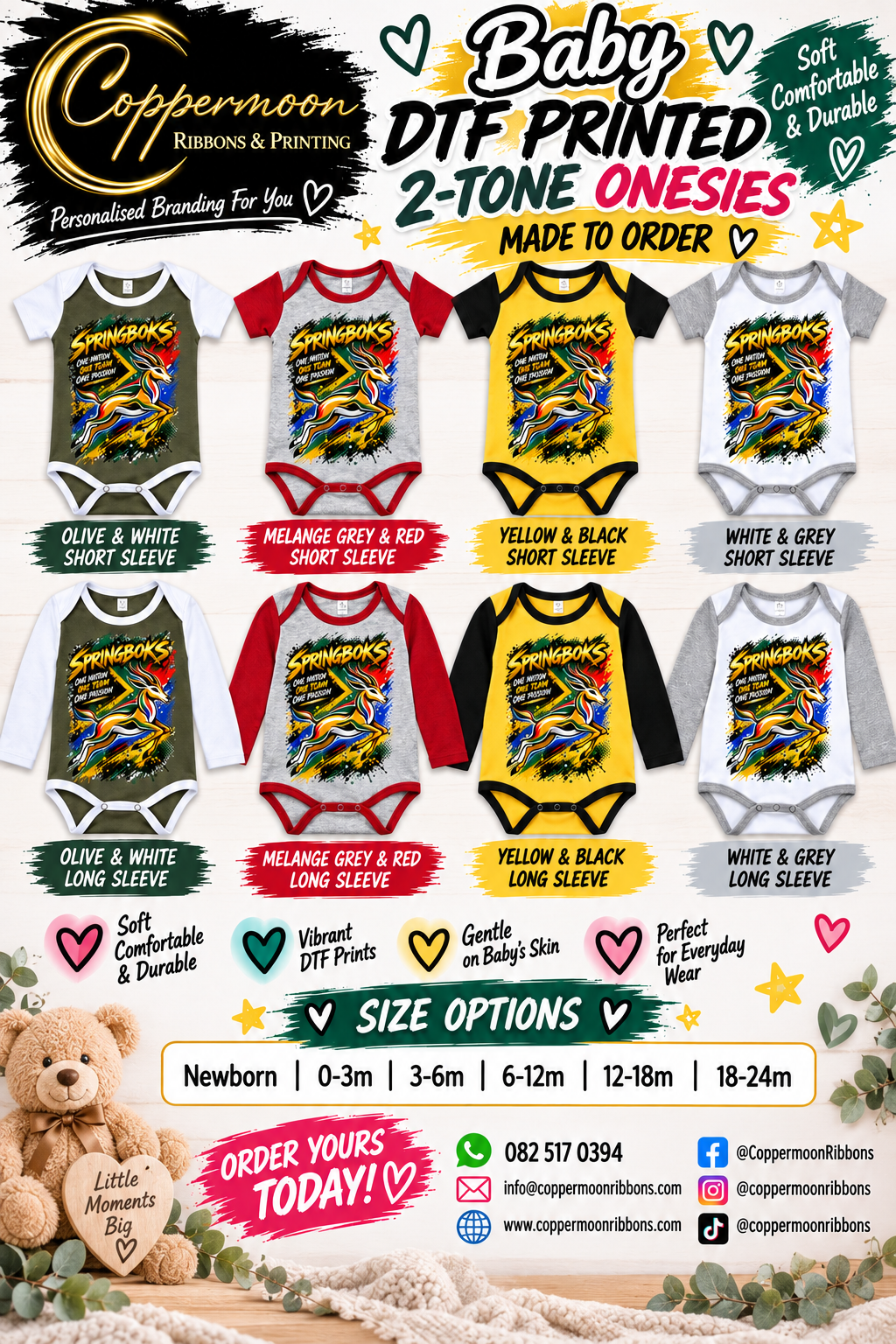 Baby DTF Printed Rugby Supporters 2-tone Baby Onesies - SHORT SLEEVE