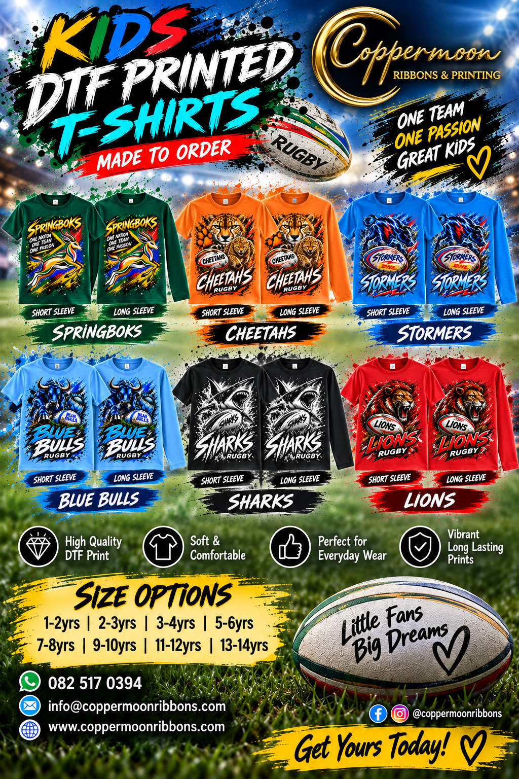 Kids DTF Printed Rugby Supporters T-shirts - LONG SLEEVE